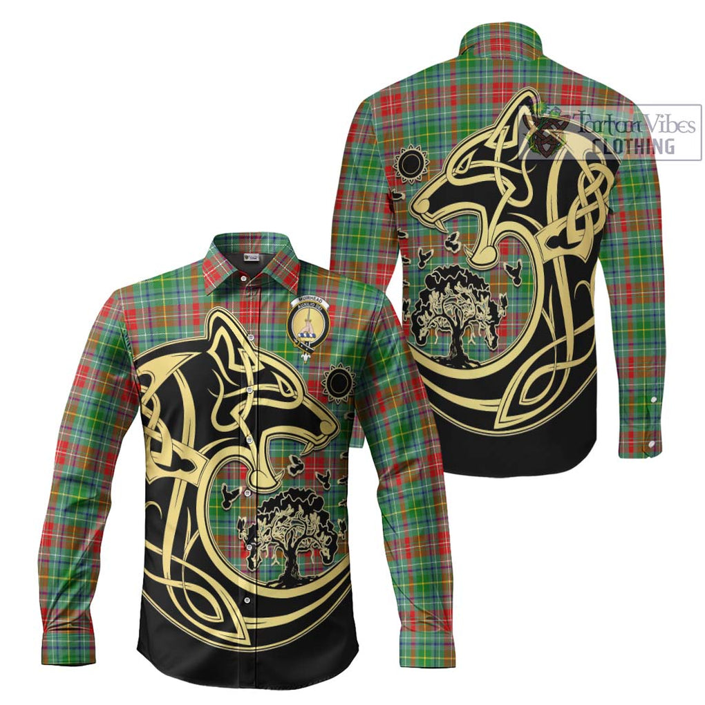 Muirhead Tartan Long Sleeve Button Shirt with Family Crest Celtic Wolf Style Men's Shirt S - Tartan Vibes Clothing