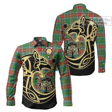 Muirhead Tartan Long Sleeve Button Shirt with Family Crest Celtic Wolf Style