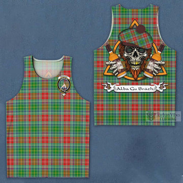 Muirhead Tartan Men's Tank Top with Family Crest and Bearded Skull Holding Bottles of Whiskey