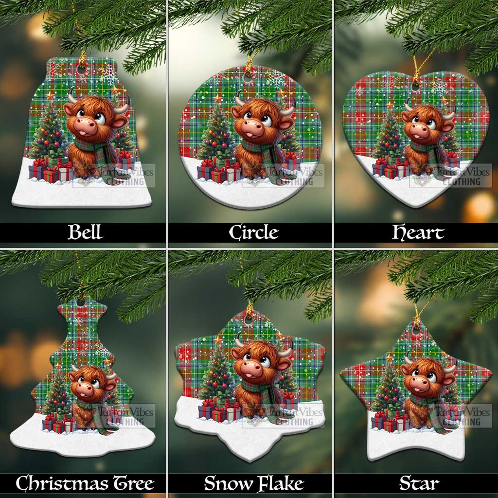 Tartan Vibes Clothing Muirhead Tartan Christmas Ceramic Ornament with Adorable Highland Coo