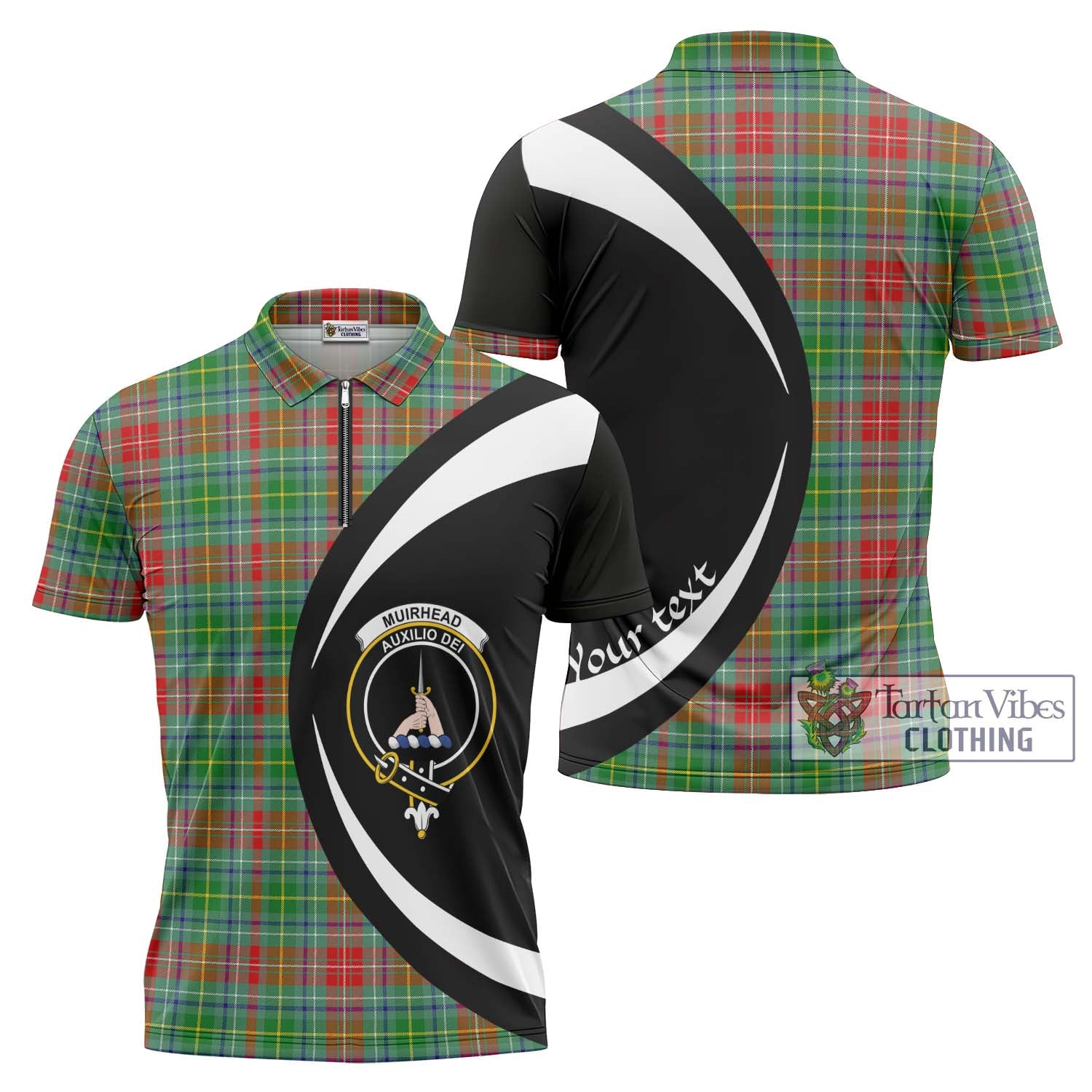 Tartan Vibes Clothing Muirhead Tartan Zipper Polo Shirt with Family Crest Circle Style