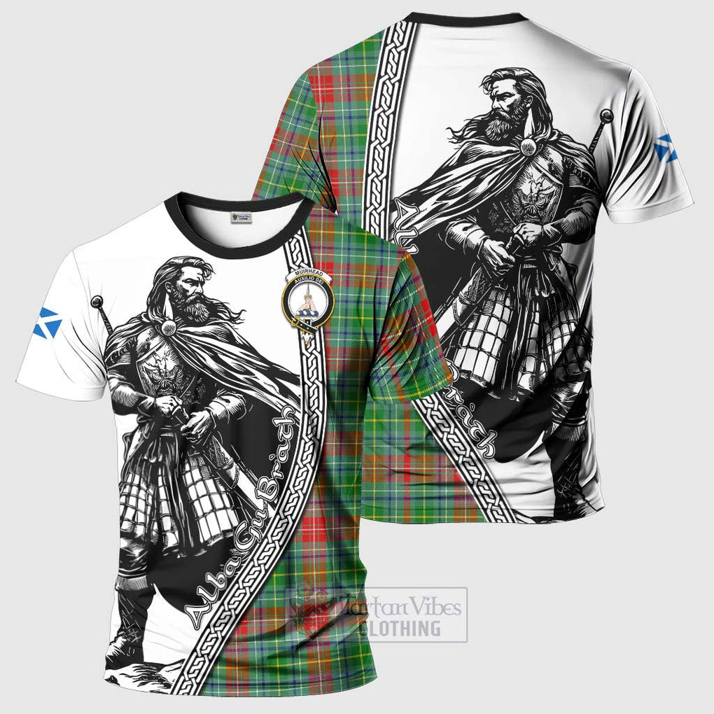 Tartan Vibes Clothing Muirhead Tartan Clan Crest T-Shirt with Highlander Warrior Celtic Style