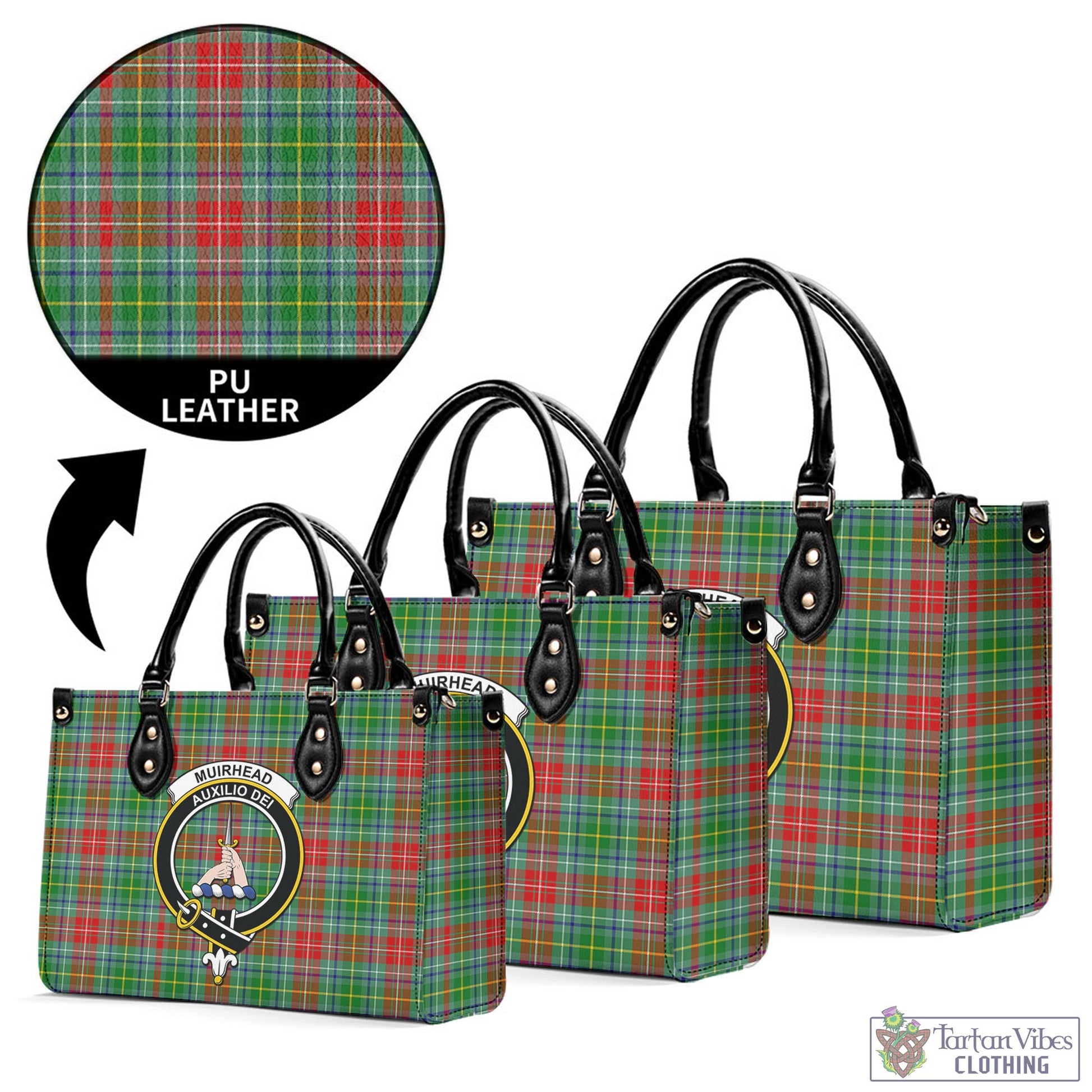 Tartan Vibes Clothing Muirhead Tartan Luxury Leather Handbags with Family Crest