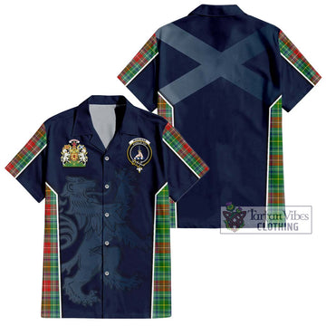 Muirhead Tartan Short Sleeve Button Shirt with Family Crest and Lion Rampant Vibes Sport Style