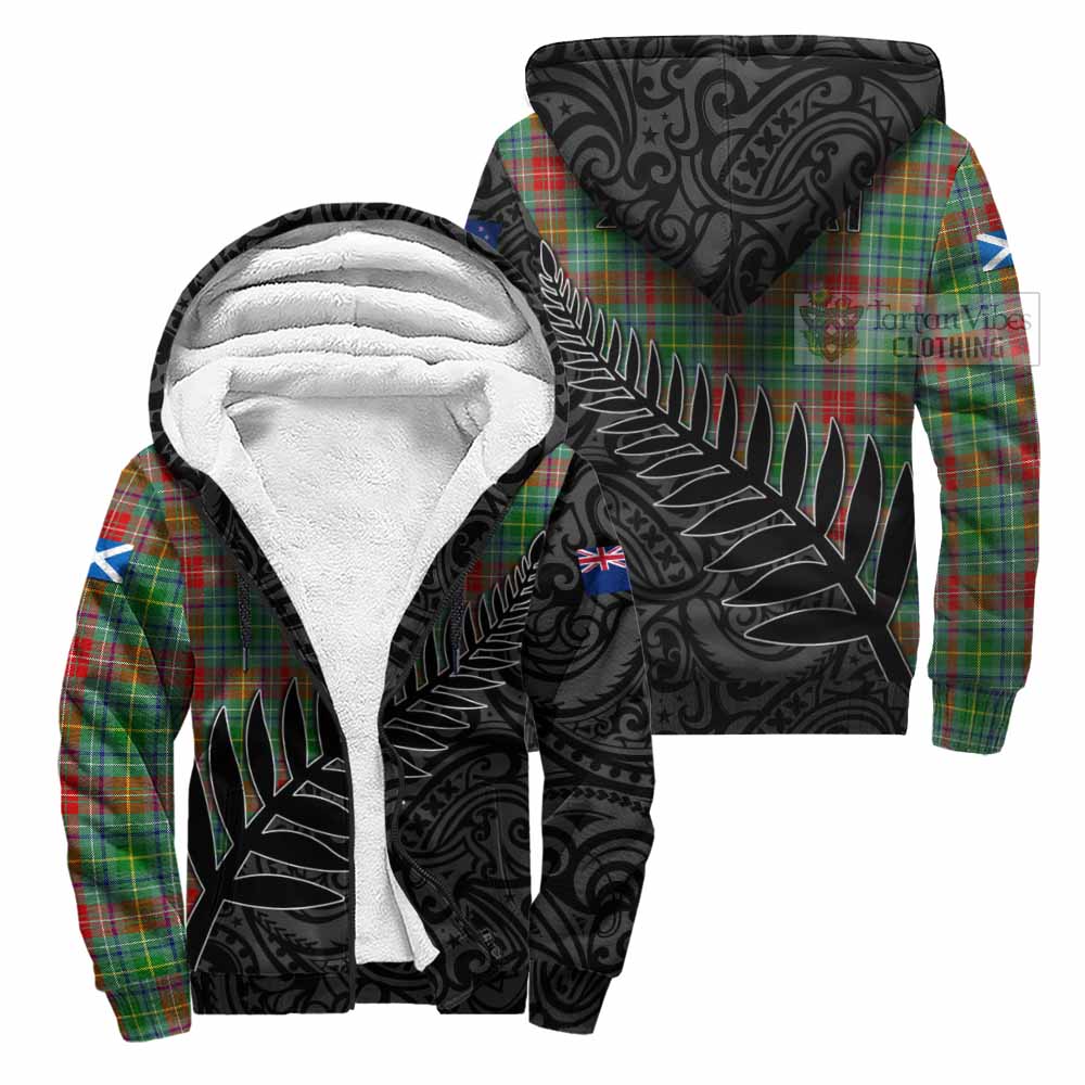 Tartan Vibes Clothing Muirhead Crest Tartan Sherpa Hoodie with New Zealand Silver Fern Half Style