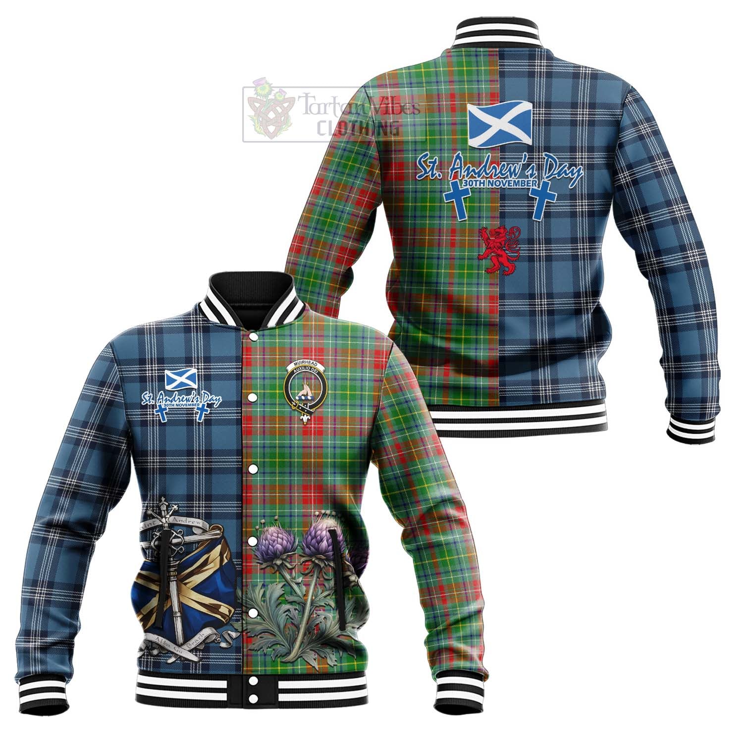 Tartan Vibes Clothing Muirhead Tartan Baseball Jacket Happy St. Andrew's Day Half Tartan Style