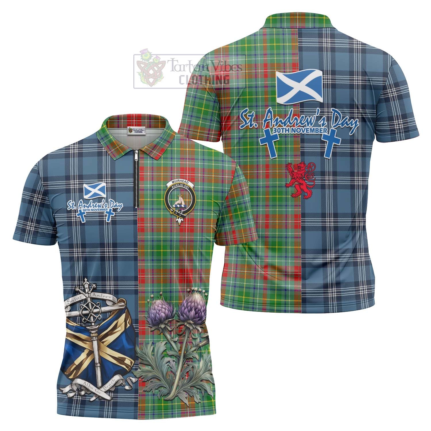 Tartan Vibes Clothing Muirhead Tartan Zipper Polo Shirt Happy St. Andrew's Day Half Tartan Style