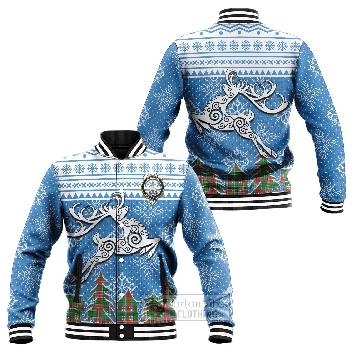 Tartan Vibes Clothing Muirhead Clan Christmas Baseball Jacket Celtic Reindeer Style