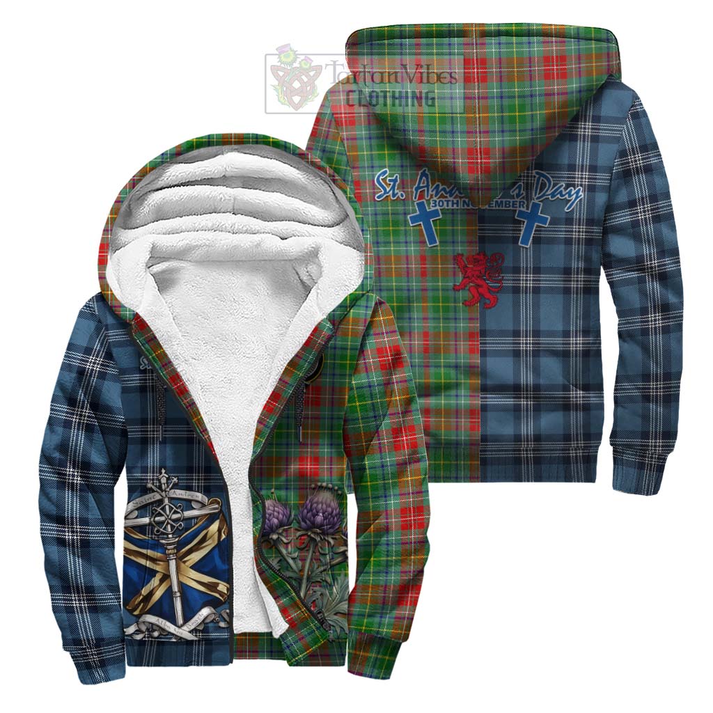 Tartan Vibes Clothing Muirhead Tartan Sherpa Hoodie Happy St. Andrew's Day Half Tartan Style