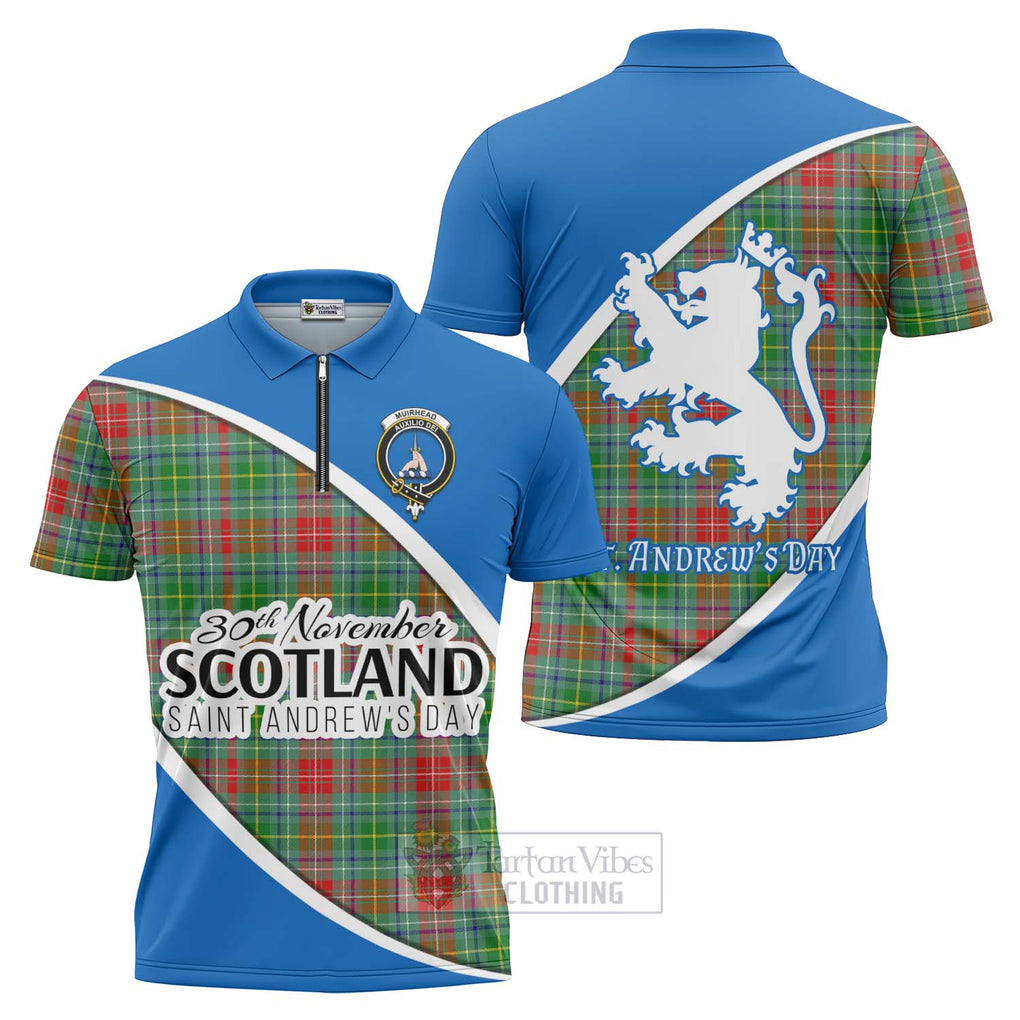 Tartan Vibes Clothing Muirhead Family Crest Tartan Zipper Polo Shirt Celebrate Saint Andrew's Day in Style