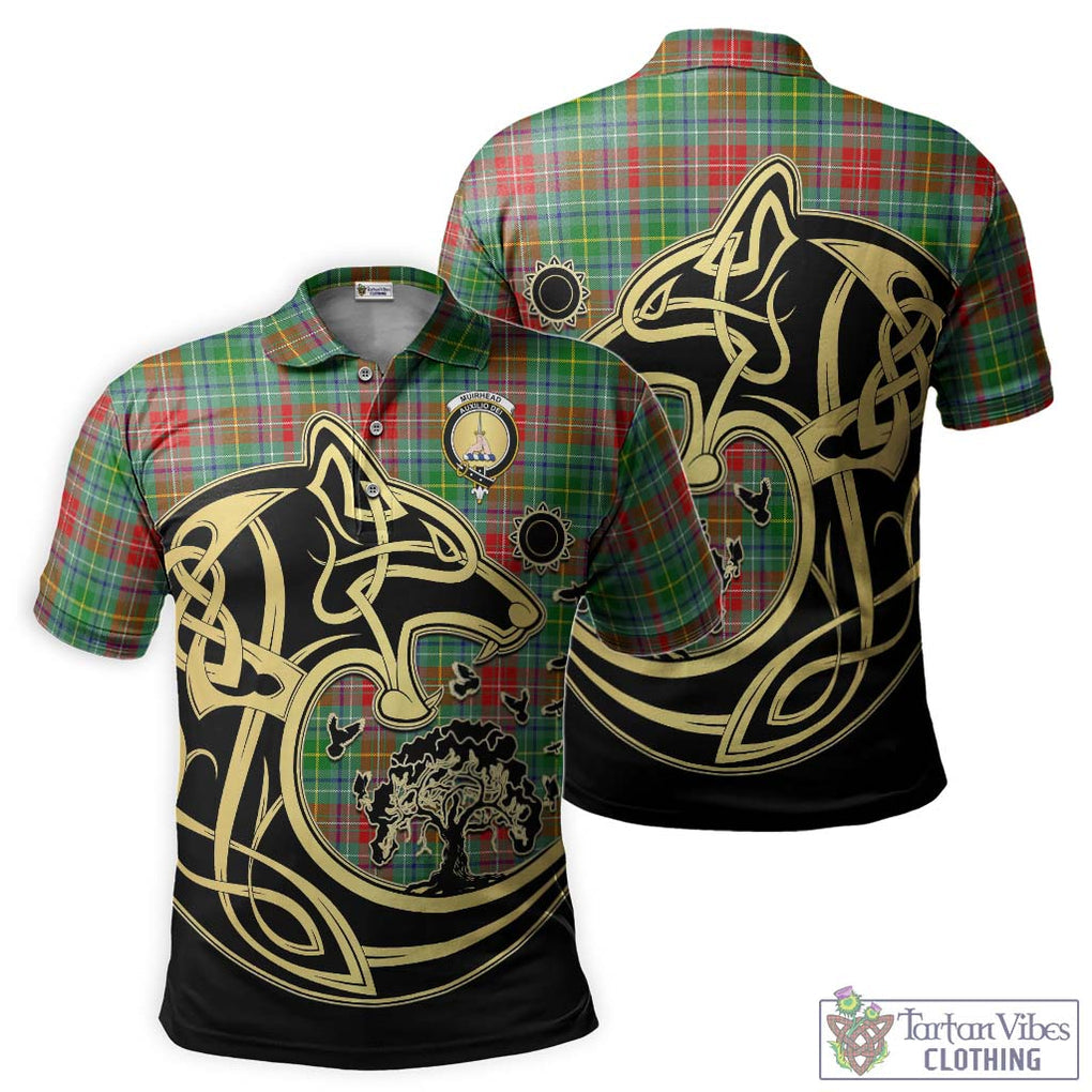 Muirhead Tartan Polo Shirt with Family Crest Celtic Wolf Style Kid - Tartanvibesclothing Shop