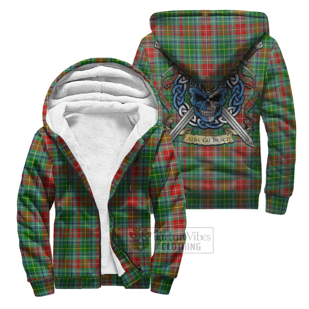 Tartan Vibes Clothing Muirhead Tartan Sherpa Hoodie with Family Crest Celtic Skull Style