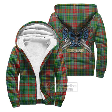 Muirhead Tartan Sherpa Hoodie with Family Crest Celtic Skull Style