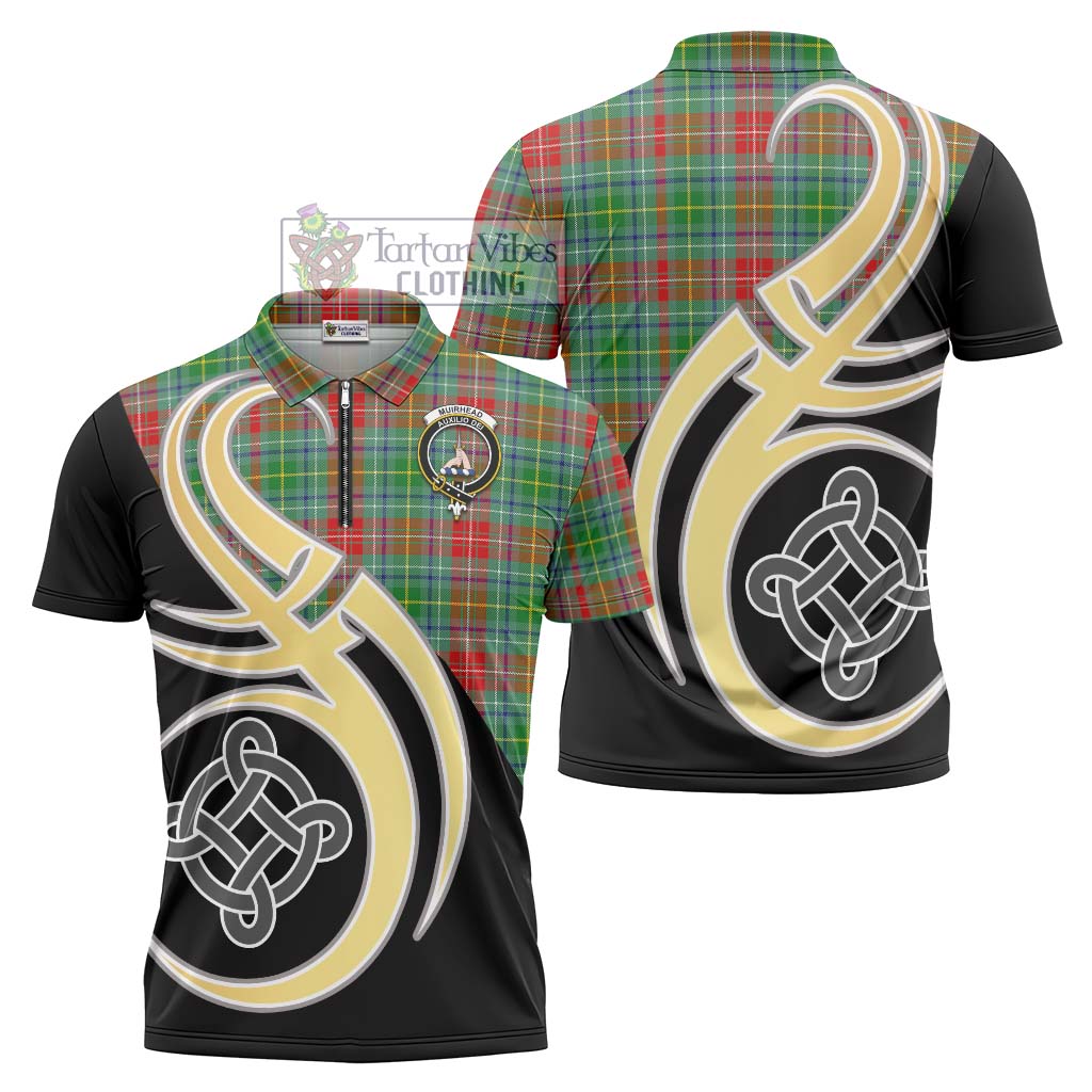 Tartan Vibes Clothing Muirhead Tartan Zipper Polo Shirt with Family Crest and Celtic Symbol Style