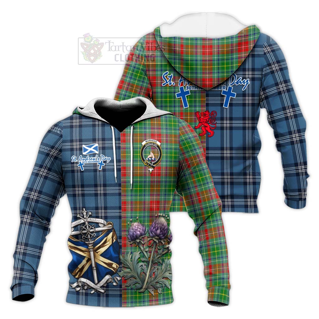 Tartan Vibes Clothing Muirhead Tartan Knitted Hoodie Happy St. Andrew's Day Half Tartan Style