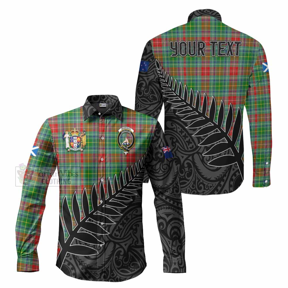 Tartan Vibes Clothing Muirhead Crest Tartan Long Sleeve Button Shirt with New Zealand Silver Fern Half Style