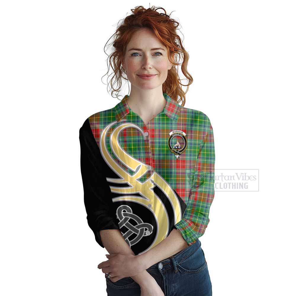 Tartan Vibes Clothing Muirhead Tartan Women's Casual Shirt with Family Crest and Celtic Symbol Style