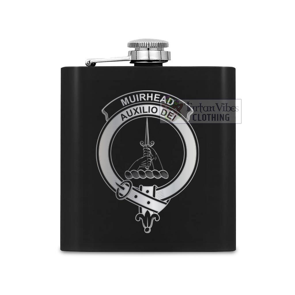 Tartan Vibes Clothing Muirhead Crest Hip Flask Set 7oz Black Stainless Steel with A Gift Box