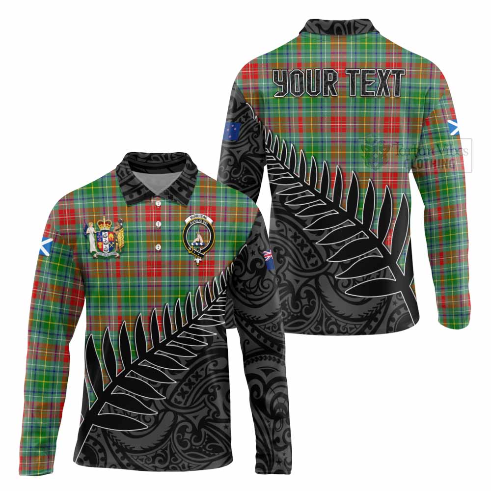 Tartan Vibes Clothing Muirhead Crest Tartan Long Sleeve Polo Shirt with New Zealand Silver Fern Half Style