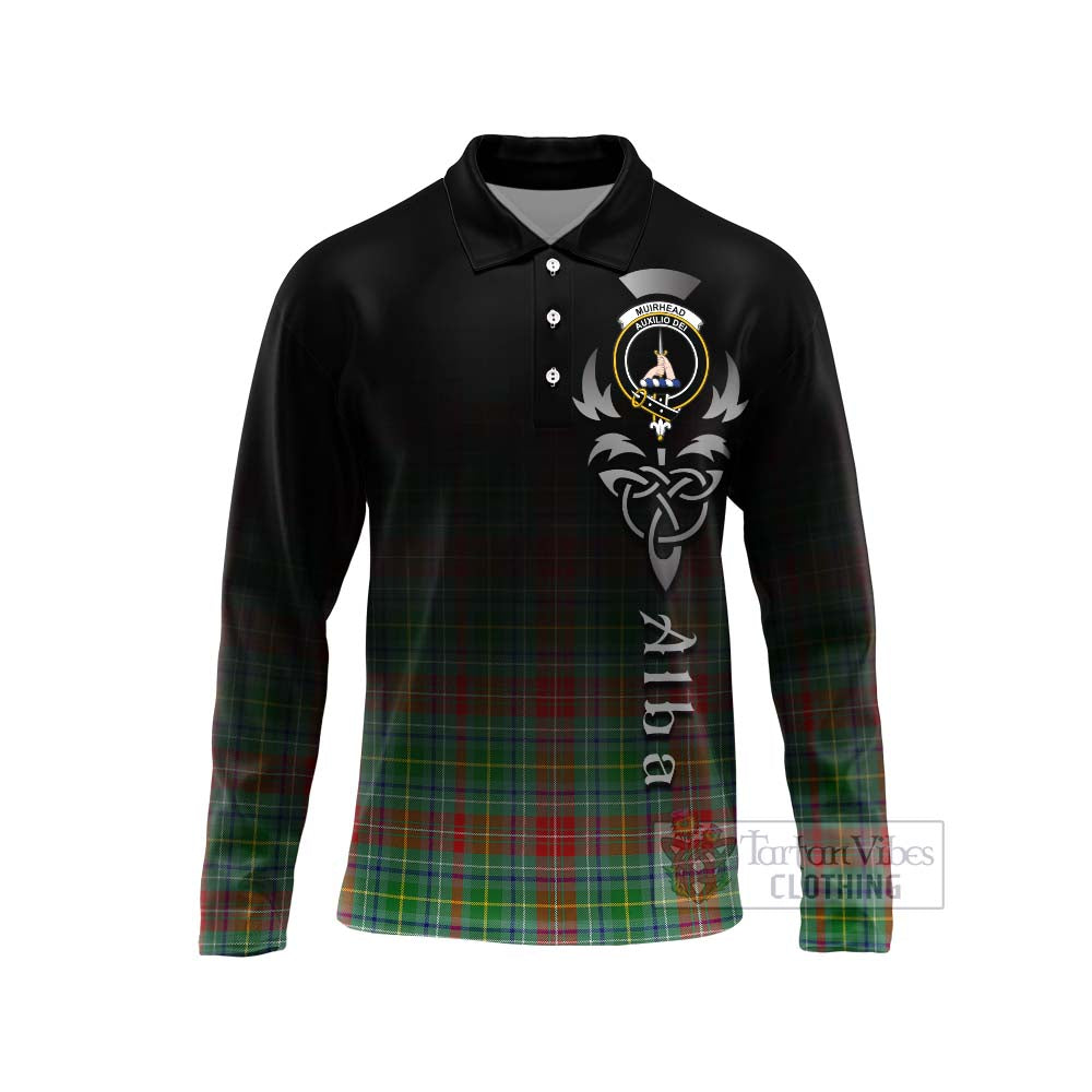 Tartan Vibes Clothing Muirhead Tartan Long Sleeve Polo Shirt Featuring Alba Gu Brath Family Crest Celtic Inspired