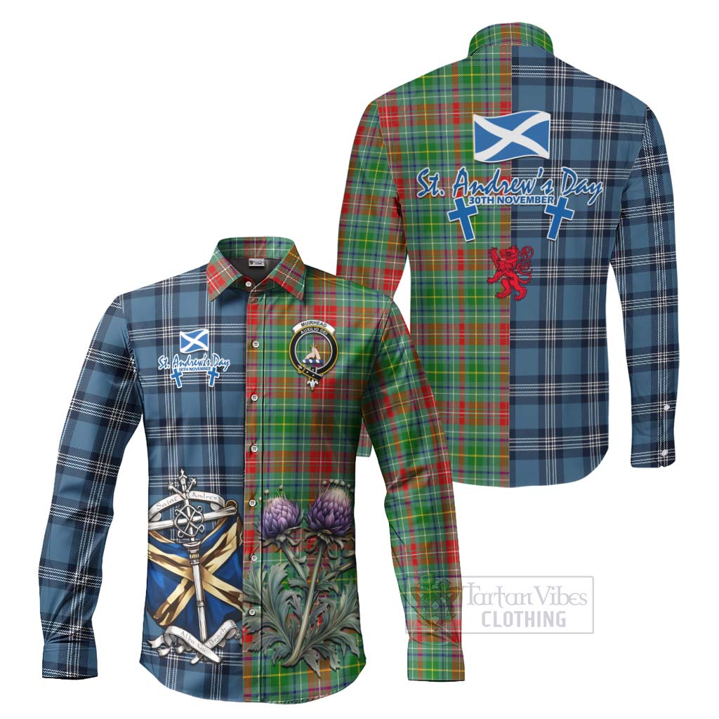 Tartan Vibes Clothing Muirhead Tartan Long Sleeve Button Shirt Happy St. Andrew's Day Half Tartan Style