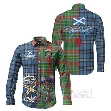 Muirhead Tartan Long Sleeve Button Shirt Happy St. Andrew's Day Half Tartan Style