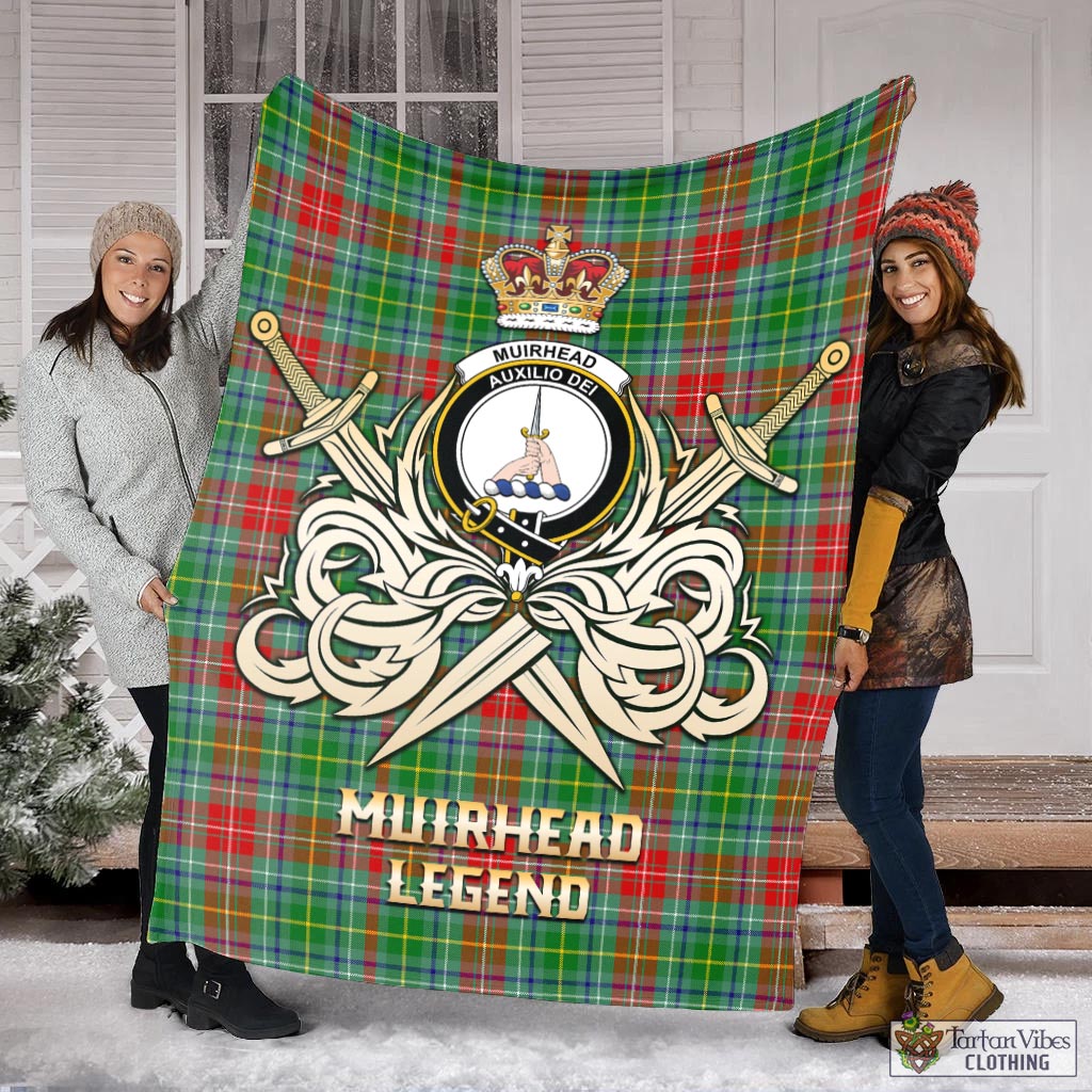 Tartan Vibes Clothing Muirhead Tartan Blanket with Clan Crest and the Golden Sword of Courageous Legacy