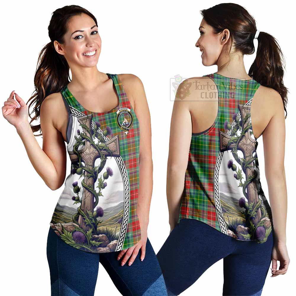 Tartan Vibes Clothing Muirhead Tartan Women's Racerback Tanks with Family Crest and St. Andrew's Cross Accented by Thistle Vines