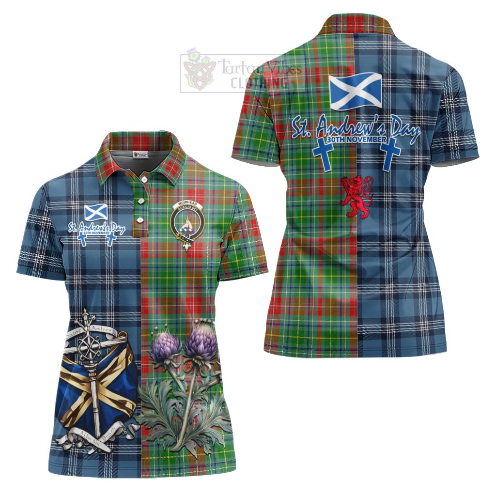 Tartan Vibes Clothing Muirhead Tartan Women's Polo Shirt Happy St. Andrew's Day Half Tartan Style