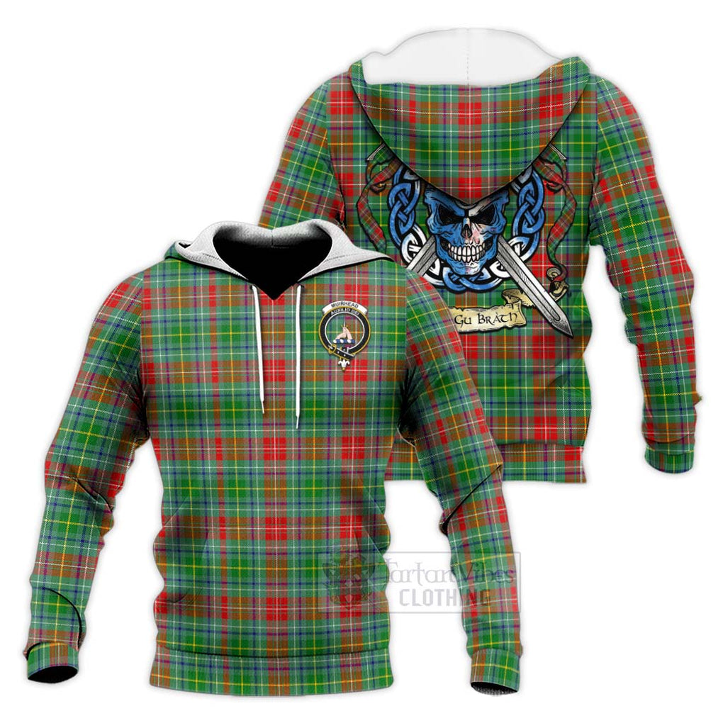 Tartan Vibes Clothing Muirhead Tartan Knitted Hoodie with Family Crest Celtic Skull Style