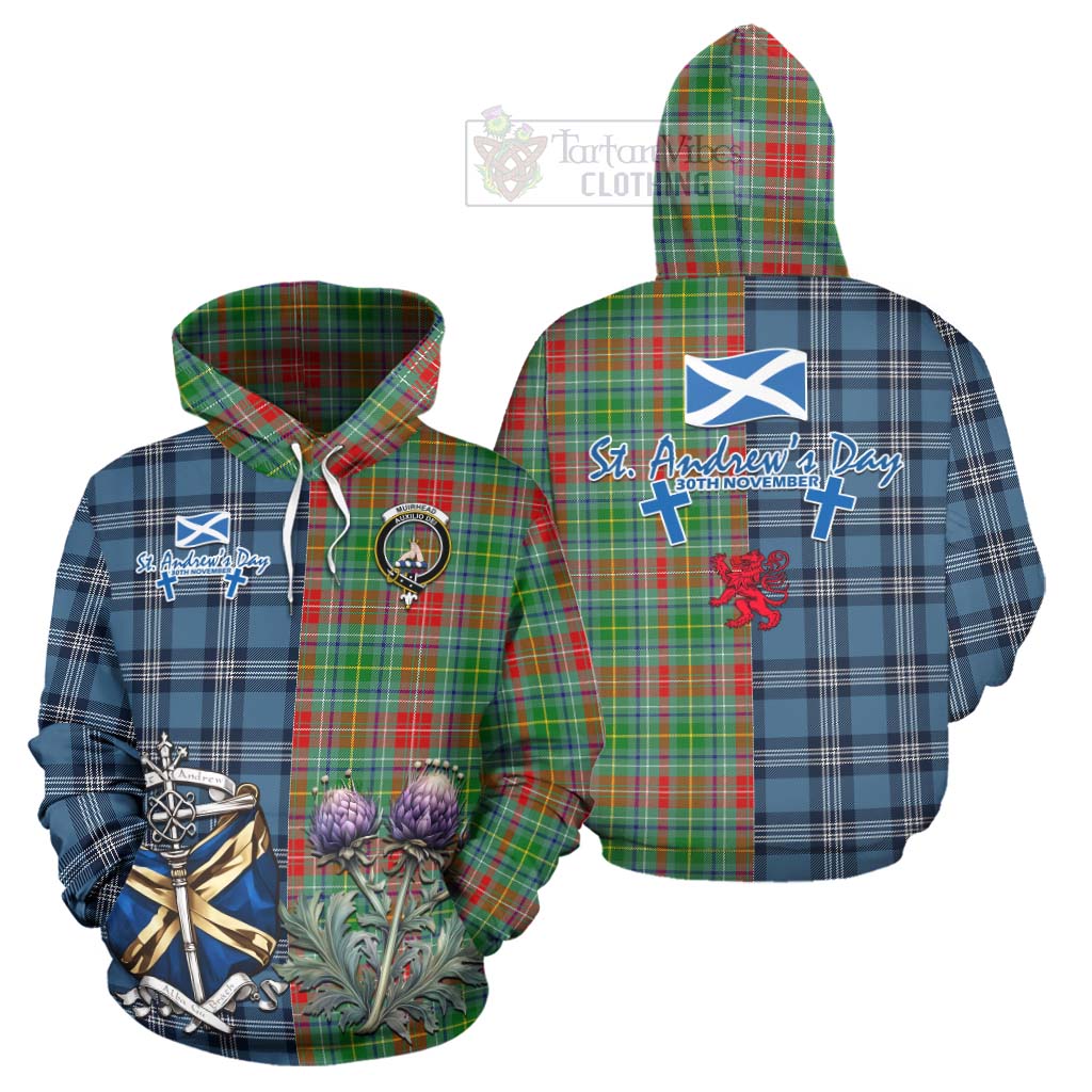 Tartan Vibes Clothing Muirhead Tartan Hoodie Happy St. Andrew's Day Half Tartan Style