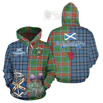 Muirhead Tartan Hoodie Happy St. Andrew's Day Half Tartan Style