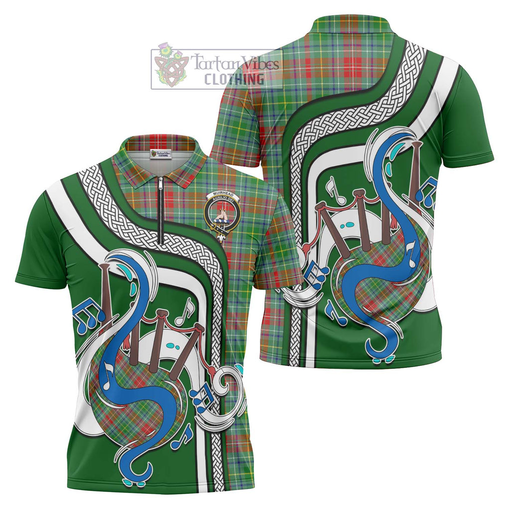 Muirhead Tartan Zipper Polo Shirt with Epic Bagpipe Style Unisex - Tartanvibesclothing Shop