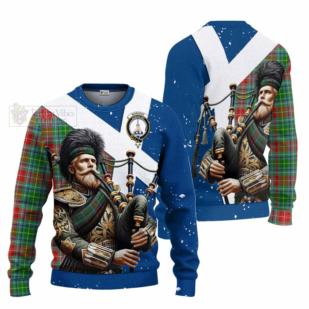 Tartan Vibes Clothing Muirhead Tartan Knitted Sweater with Family Crest Scottish Bagpiper Vibes