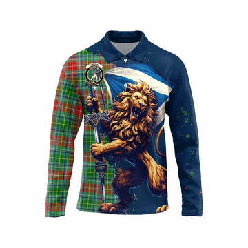 Muirhead Tartan Family Crest Long Sleeve Polo Shirt with Scottish Majestic Lion