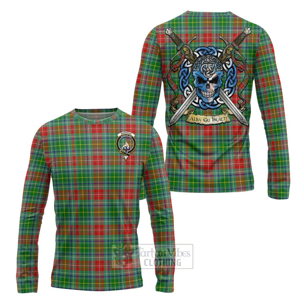 Tartan Vibes Clothing Muirhead Tartan Long Sleeve T-Shirt with Family Crest Celtic Skull Style