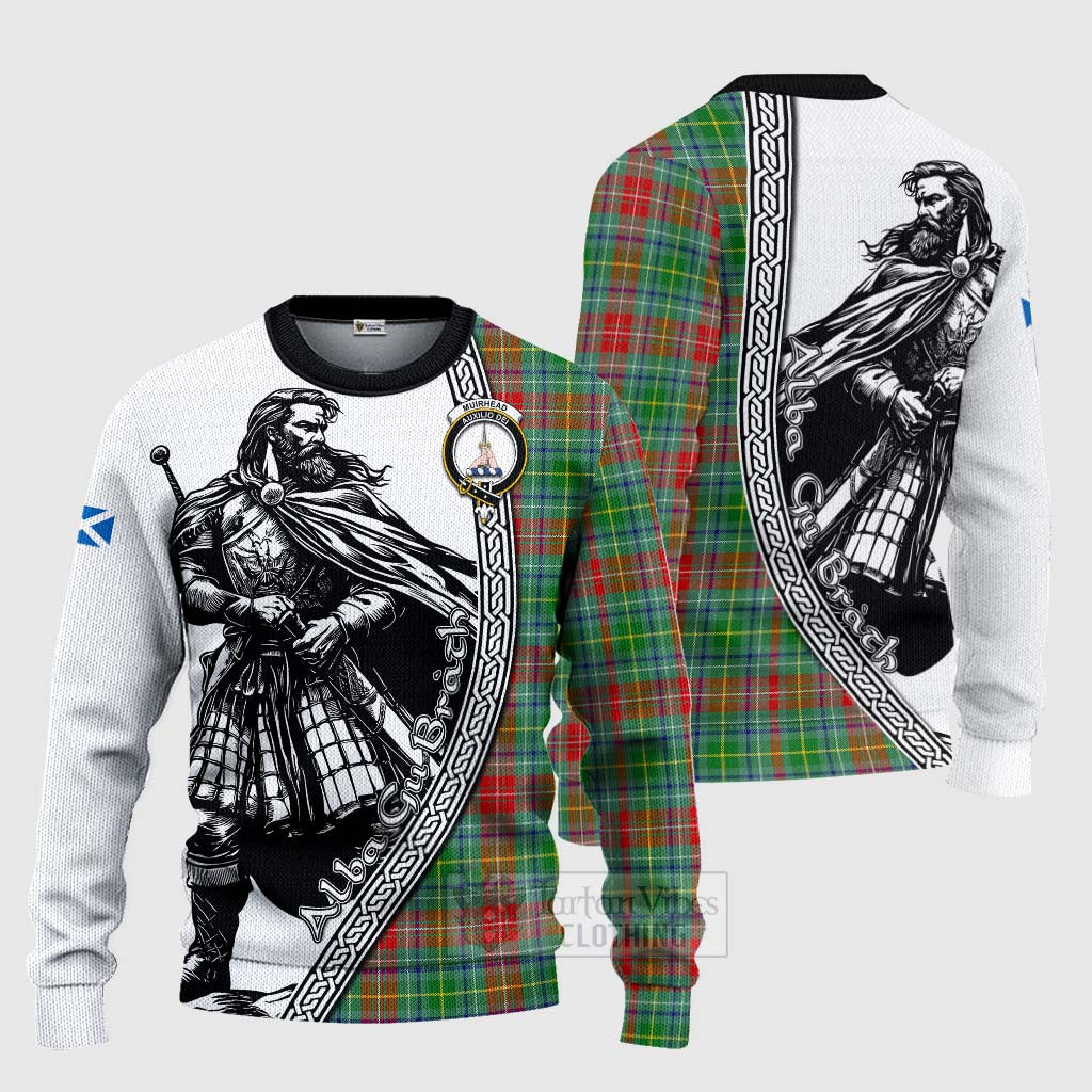 Tartan Vibes Clothing Muirhead Tartan Clan Crest Knitted Sweater with Highlander Warrior Celtic Style