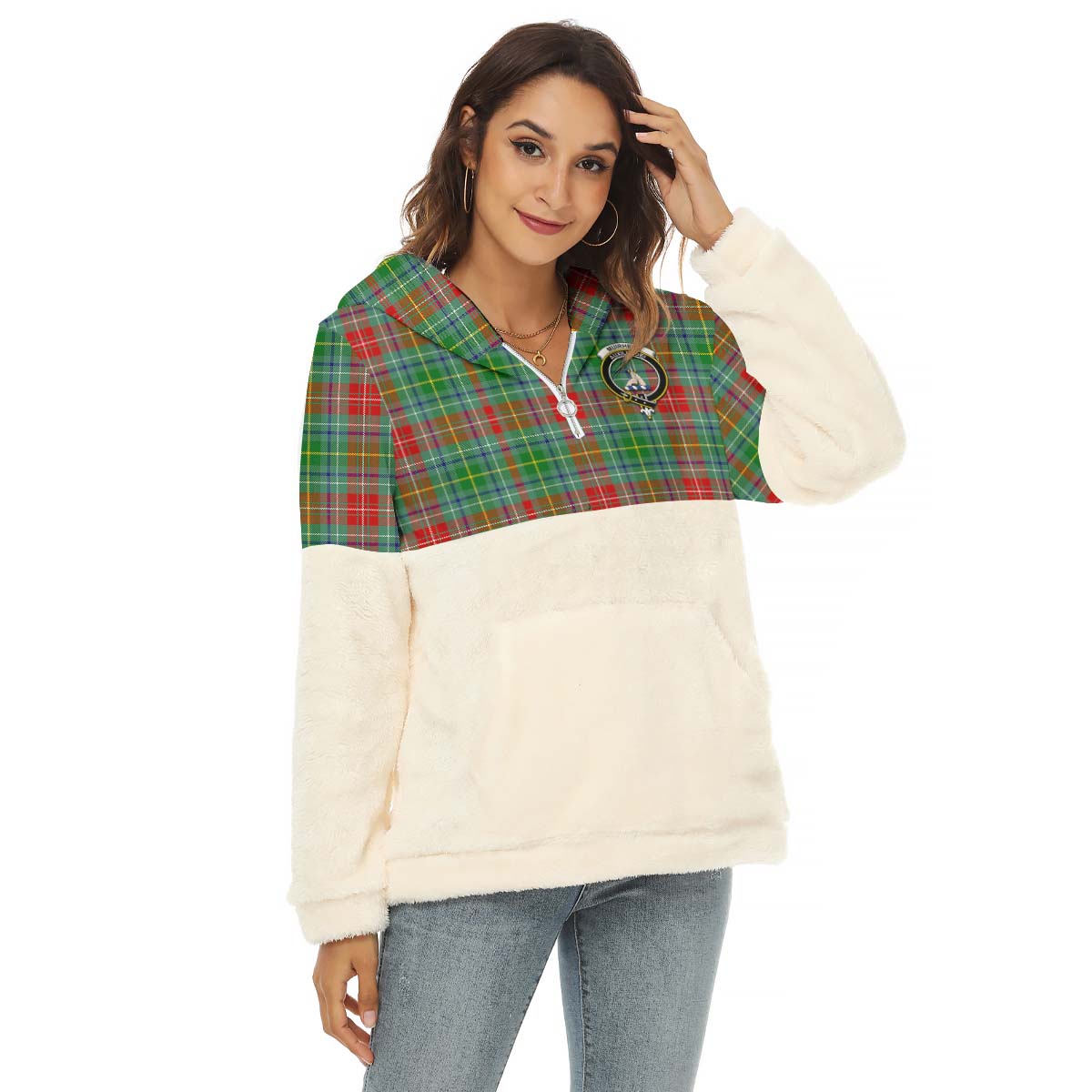 Muirhead Tartan Women's Borg Fleece Hoodie With Half Zip with Family Crest Female - Tartan Vibes Clothing