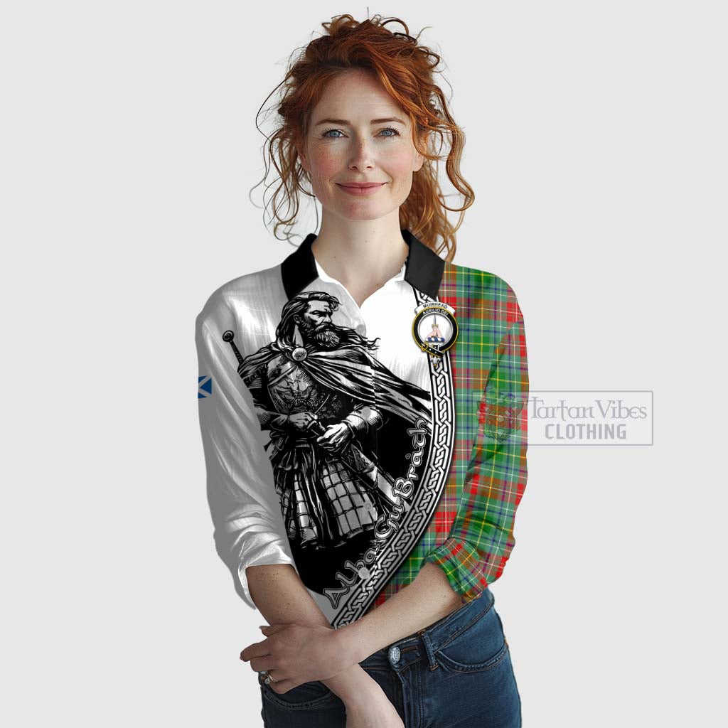 Tartan Vibes Clothing Muirhead Tartan Clan Crest Women's Casual Shirt with Highlander Warrior Celtic Style