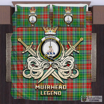 Muirhead Tartan Bedding Set with Clan Crest and the Golden Sword of Courageous Legacy