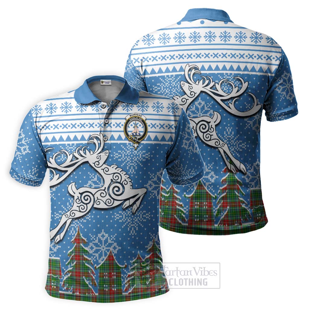 Tartan Vibes Clothing Muirhead Clan Christmas Polo Shirt Celtic Reindeer Style