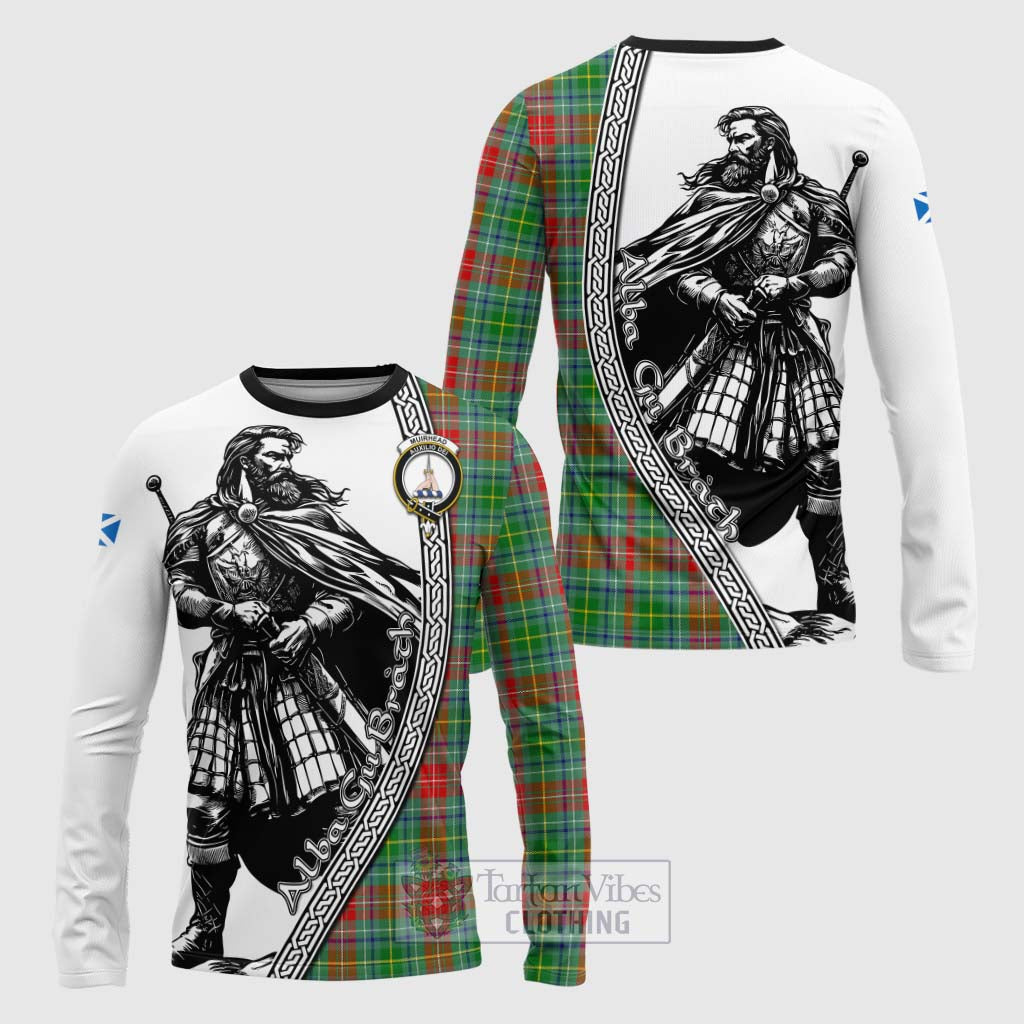 Tartan Vibes Clothing Muirhead Tartan Clan Crest Long Sleeve T-Shirt with Highlander Warrior Celtic Style