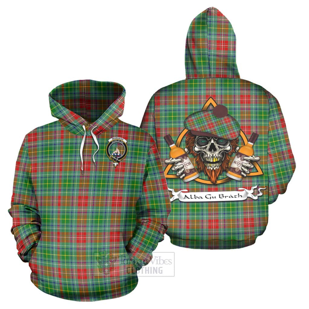 Tartan Vibes Clothing Muirhead Tartan Hoodie with Family Crest and Bearded Skull Holding Bottles of Whiskey