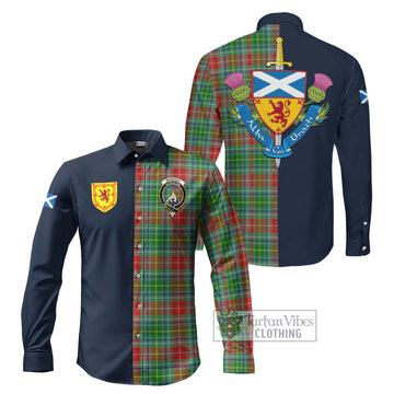 Muirhead Tartan Long Sleeve Button Shirt Alba with Scottish Lion Royal Arm Half Style