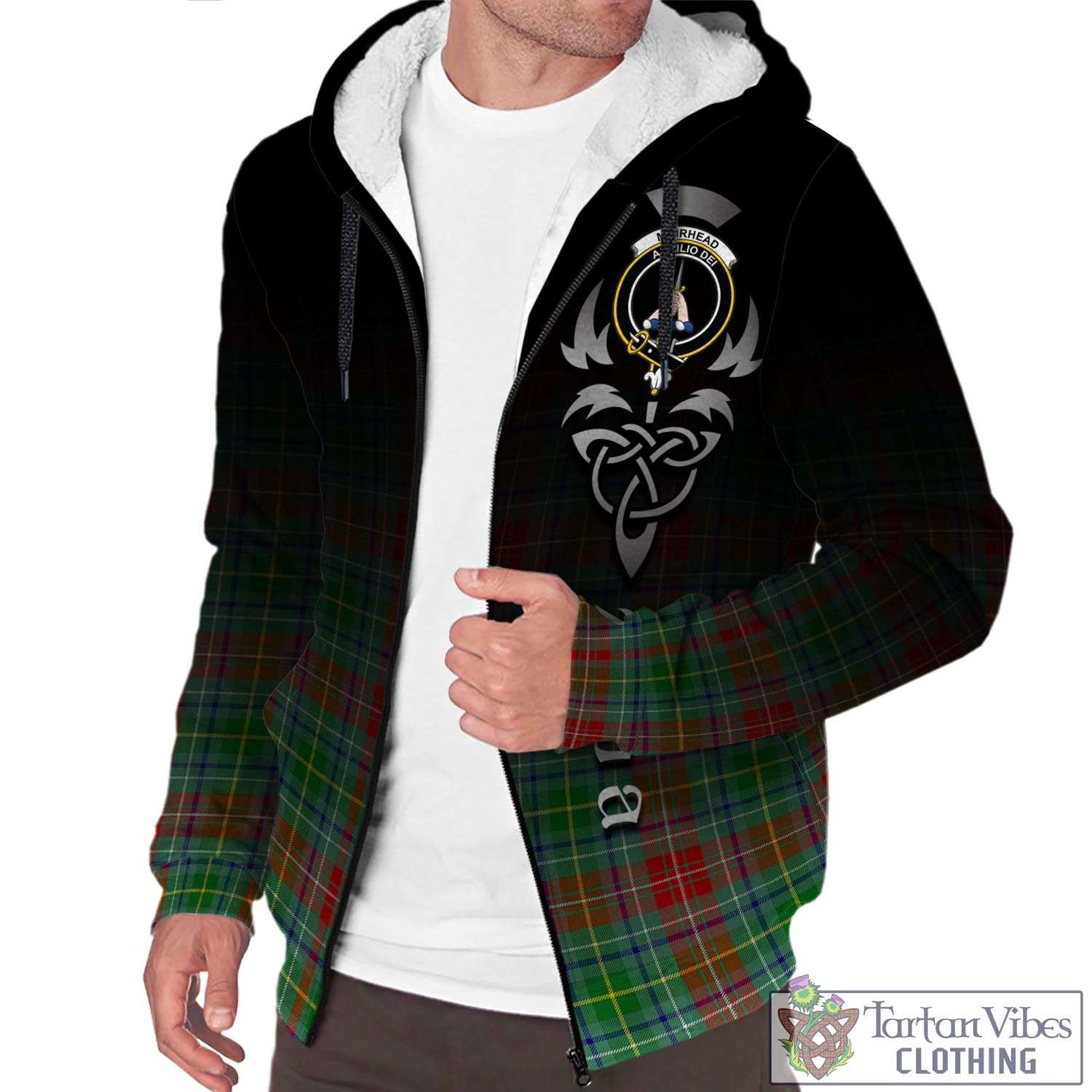 Tartan Vibes Clothing Muirhead Tartan Sherpa Hoodie Featuring Alba Gu Brath Family Crest Celtic Inspired