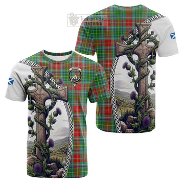 Muirhead Tartan Cotton T-shirt with Family Crest and St. Andrew's Cross Accented by Thistle Vines