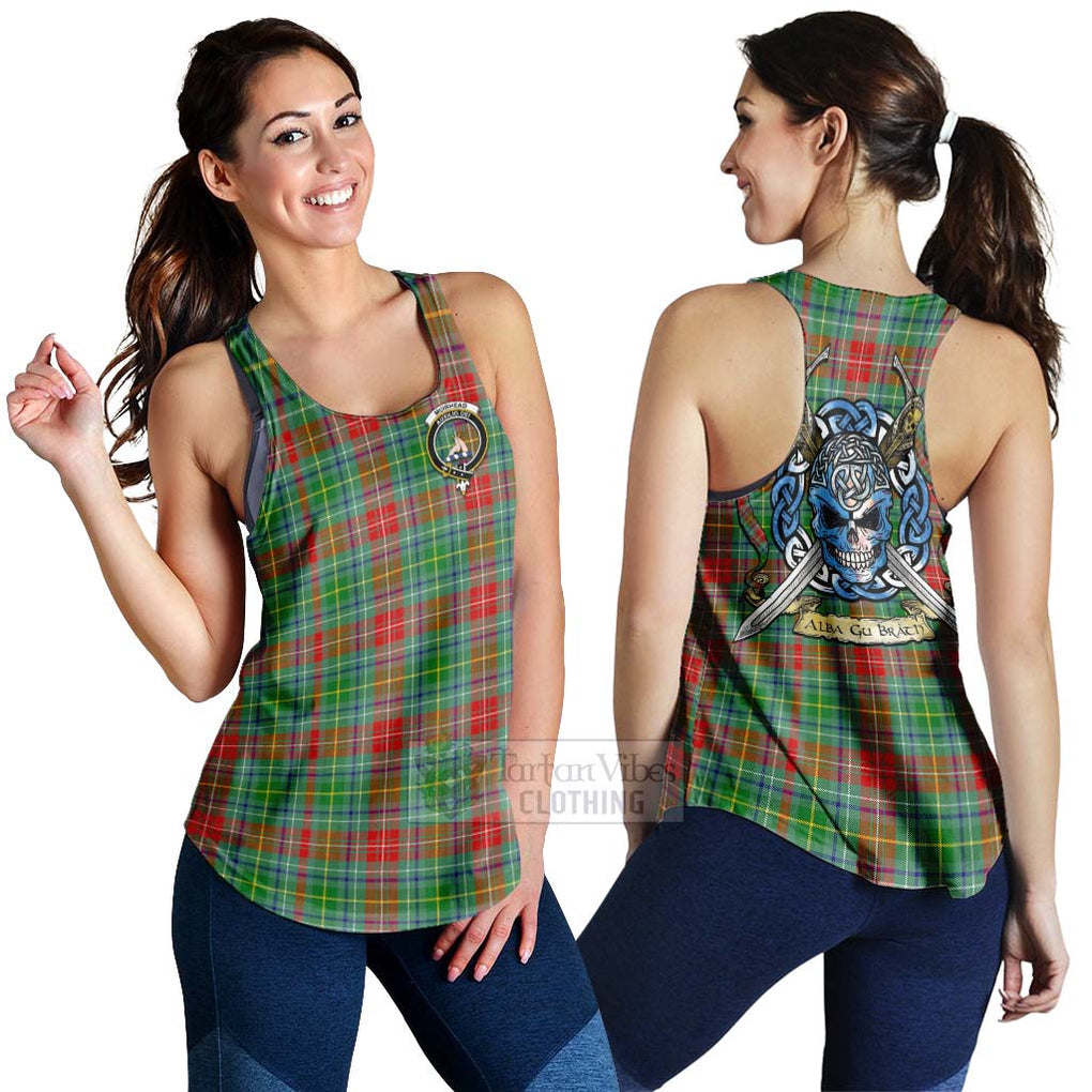 Tartan Vibes Clothing Muirhead Tartan Women's Racerback Tanks with Family Crest Celtic Skull Style