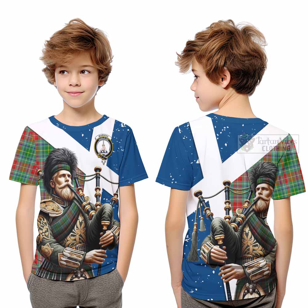 Tartan Vibes Clothing Muirhead Tartan Kid T-Shirt with Family Crest Scottish Bagpiper Vibes