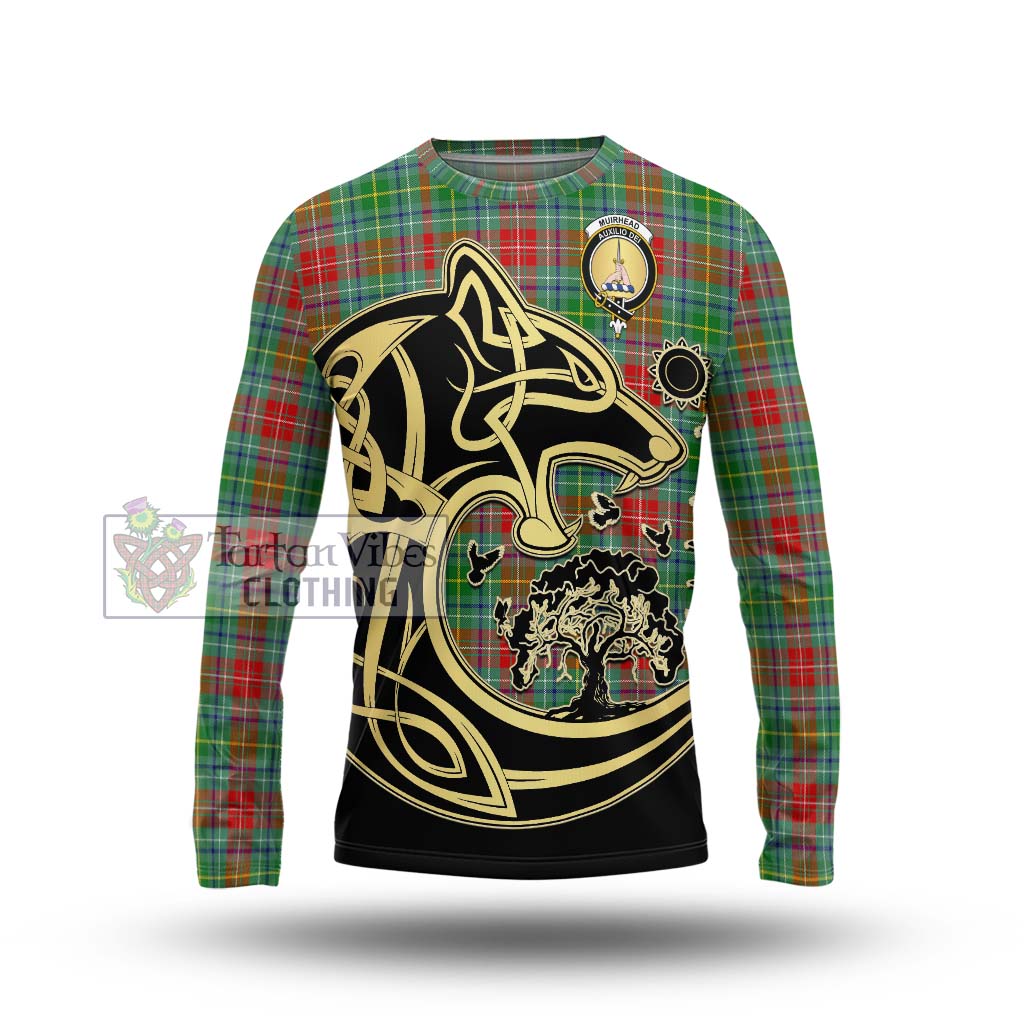 Tartan Vibes Clothing Muirhead Tartan Long Sleeve T-Shirt with Family Crest Celtic Wolf Style