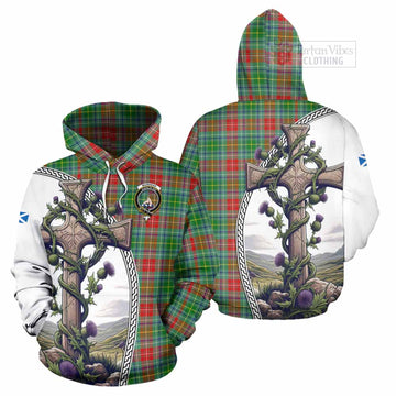 Muirhead Tartan Hoodie with Family Crest and St. Andrew's Cross Accented by Thistle Vines